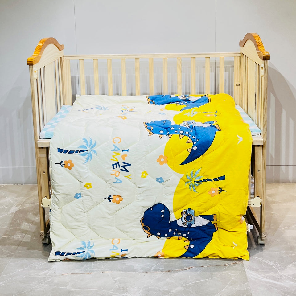 Fareto Baby & Kids Reversible Super Soft Blanket Comforter  (Size:136CM*118CM)(0-8 Years)(Yellow Dino_Comforter)