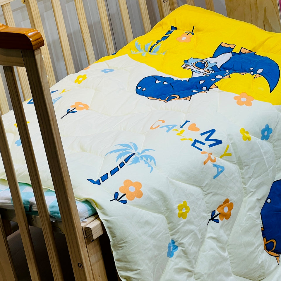 Fareto Baby & Kids Reversible Super Soft Blanket Comforter  (Size:136CM*118CM)(0-8 Years)(Yellow Dino_Comforter)