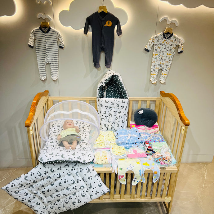 FARETO NEW BORN BABY WINTER ESSENTIALS 66 IN 1  NEW COMBO (0-6 MONTHS)(GREY MOON )