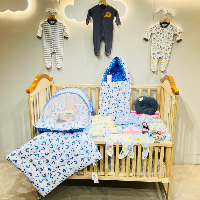 FARETO NEW BORN BABY WINTER ESSENTIALS 66 IN 1  NEW COMBO (0-6 MONTHS)(BLUE MOON)