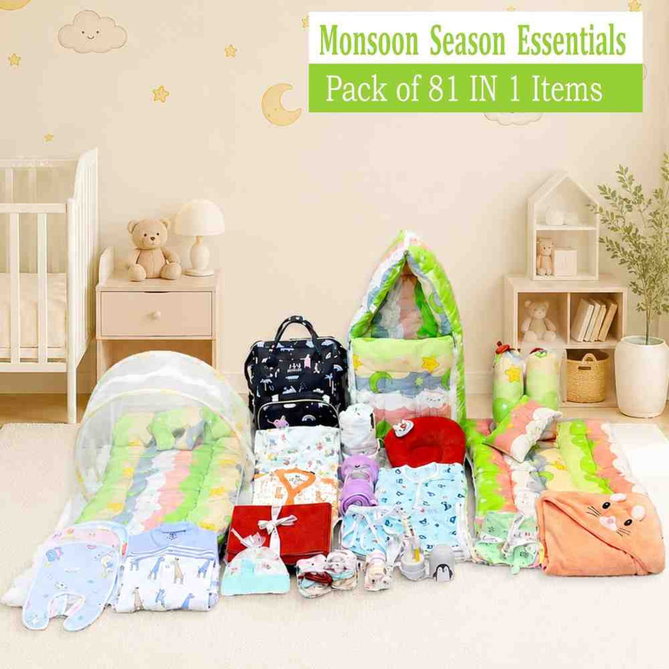 FARETO NEW BORN BABY MONSOON AND SEMI WINTER SEASON HOSPITAL ESSENTIALS 81 IN 1 (0-6 MONTHS)(F574)