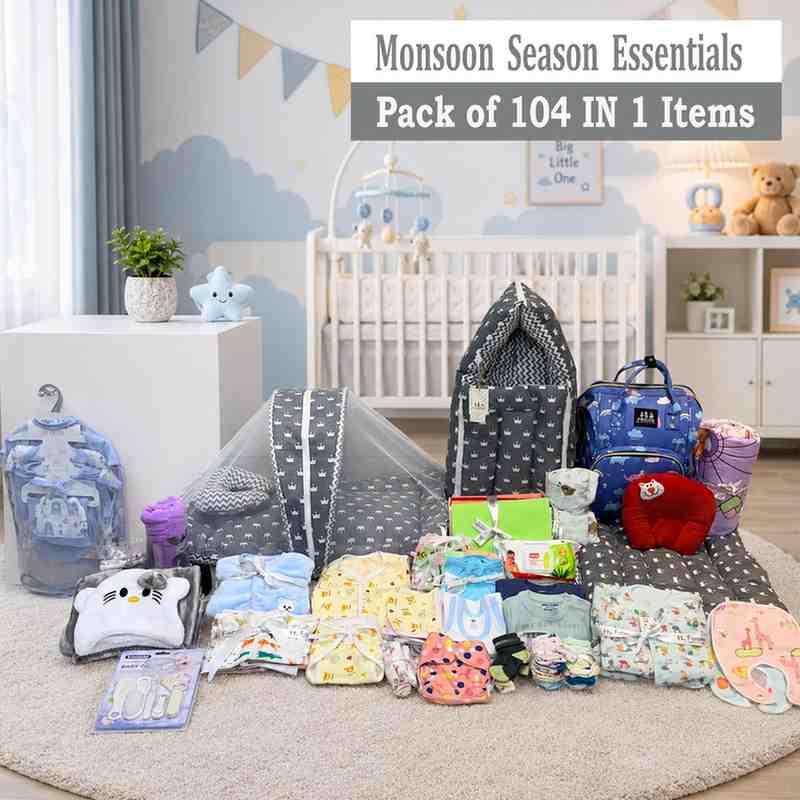 Fareto New Born 104 in 1 High Quality Premium Baby Monsoon Season Hospital Essentials Set | Soft, Warm & Comfortable Gift Kit for Newborn Babies (0-6 Months)(F765)
