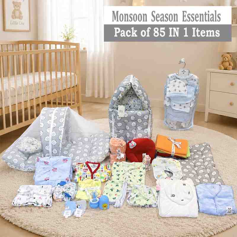 Fareto New Born 85 in 1 High Quality Premium Baby Monsoon Season Hospital Essentials Set | Soft, Warm & Comfortable Gift Kit for Newborn Babies (0-6 Months)(F769)