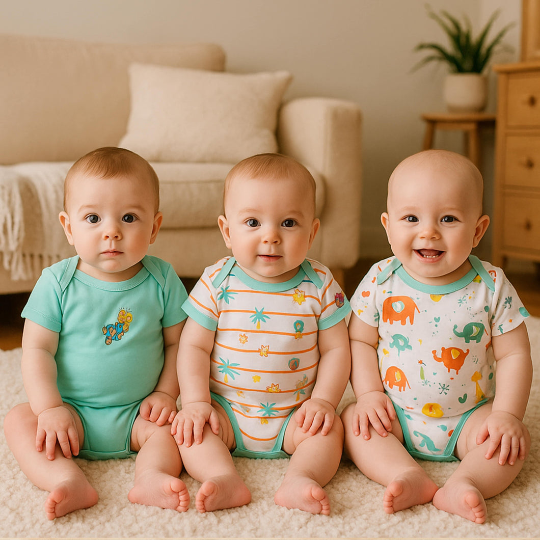 FARETO NEW BORN BABY SUMMER ROMPERS (PACK OF 3)(COLOR AS PER THE AVAILABILITY)(F340)