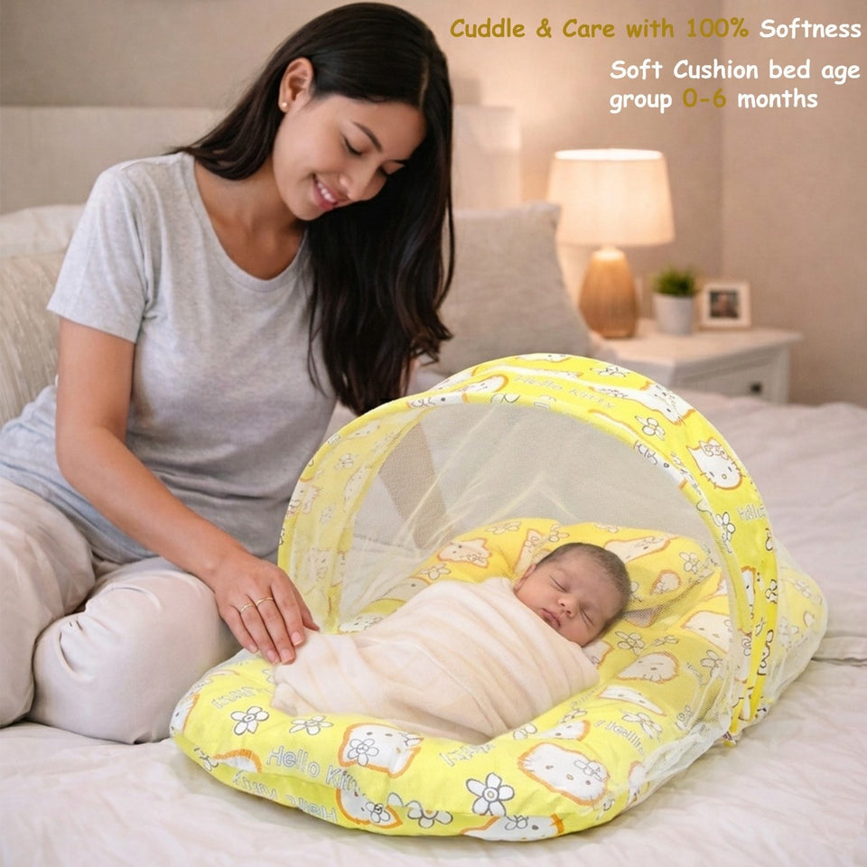 Fareto New Born Baby Combo of Mattress with Net | Sleeping Bag | 4 Pcs Bedding Set | 4 Sheets(0-6 Months)(F44)