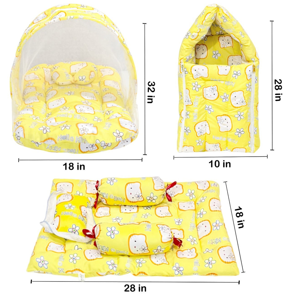 Fareto Combo of Baby Mattress with Net | Sleeping Bag | 4 Pcs Bedding Set(0-6 Months)(F159)
