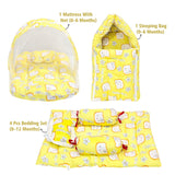 Fareto Combo of Baby Mattress with Net | Sleeping Bag | 4 Pcs Bedding Set(0-6 Months)(F159)