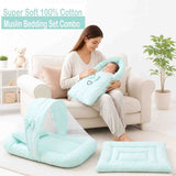 Fareto Newborn Baby 100% Muslin Cotton Sleeping Bag & Mosquito Net & Hand Carry Bed  | Safe, Soft & Portable Baby Bed | Baby Bedding Set(0-1 Year)(F768)