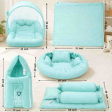 Fareto Newborn Baby 100% Muslin Cotton Bedding Set Combo | Sleeping Bag | Mattress with Net | Nest  | Blanket | Hand Carry Bed & Bolster Set |  (0-6 Months)(F767)
