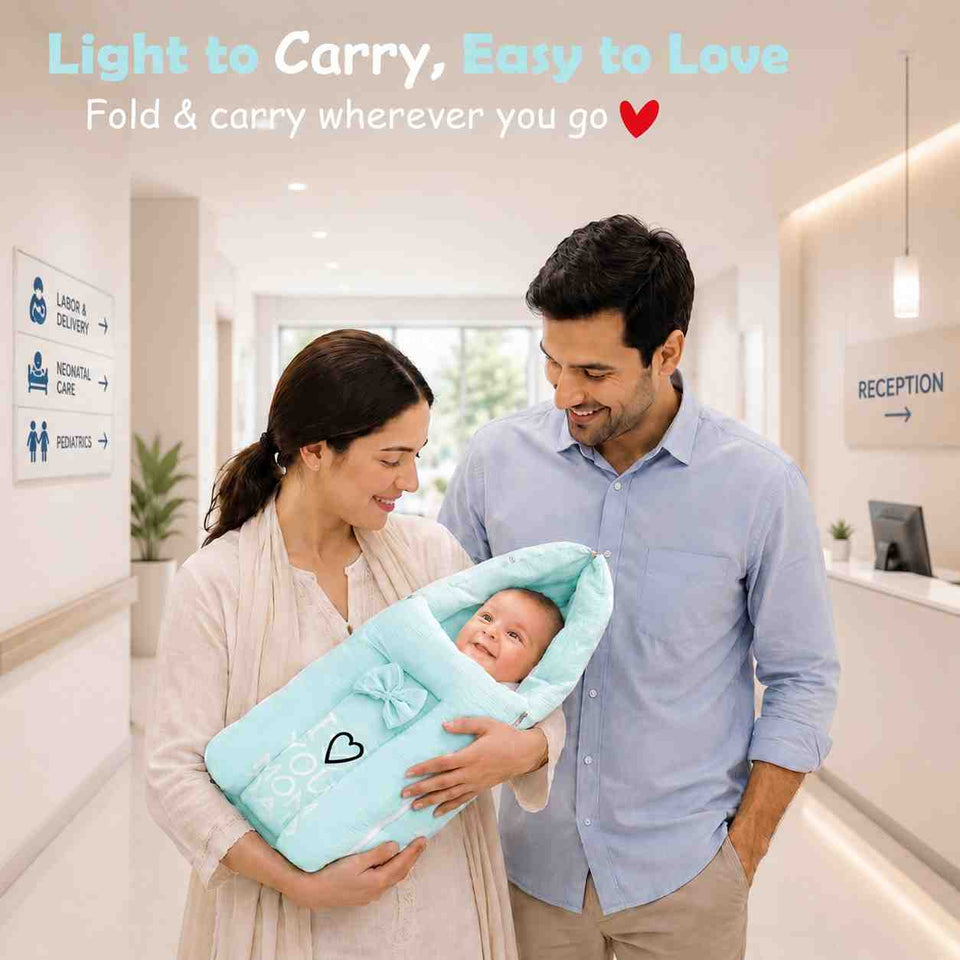 Fareto Newborn Baby 100% Muslin Cotton Sleeping Bag & Mosquito Net & Hand Carry Bed  | Safe, Soft & Portable Baby Bed | Baby Bedding Set(0-1 Year)(F768)