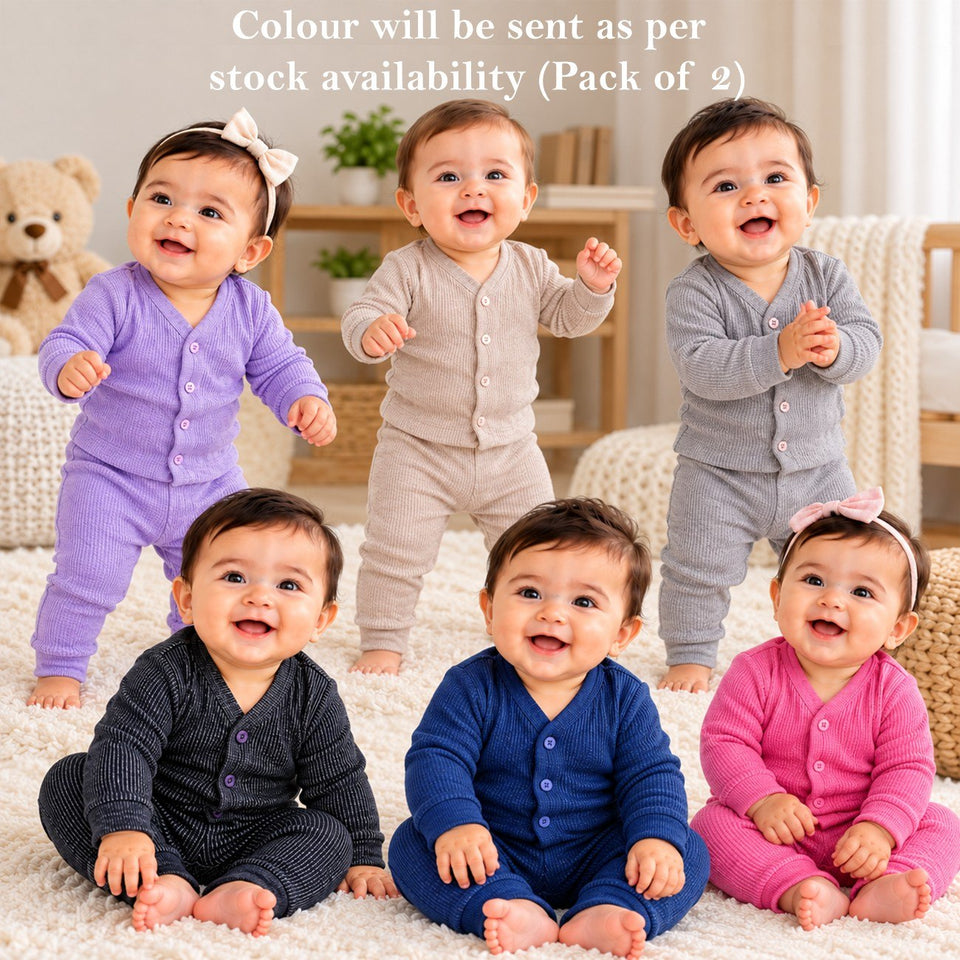 Fareto Baby Premium Winter Thermal Set | Front Open Full Sleeve Shirt & Pant | Soft, Warm & Comfortable | Pack of 2(F811)