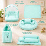 Fareto Newborn Baby 100% Muslin Cotton Bedding Set Combo | Sleeping Bag | Mattress with Net | Nest  | Blanket | Hand Carry Bed & Bolster Set |  (0-6 Months)(F767)