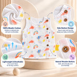 Fareto Newborn Baby Jabla | 100% Muslin Cotton | Sleeveless Front-Open Shirt | Pack of 2 | 0–3 Months(F828)