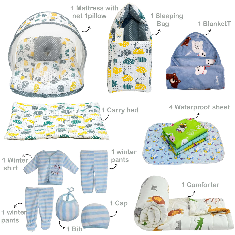 FARETO NEW BORN BABY MONSOON SEASON ESSENTIALS PACK OF 68 ITEMS (0-6 MONTHS)(F621)