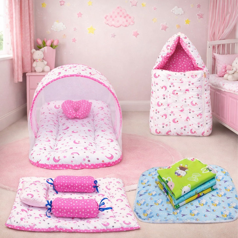 Fareto New Born Baby Bedding | Bed | Sleeping Bag | Essential (0-6 Months) (Pack of 15)(F50)