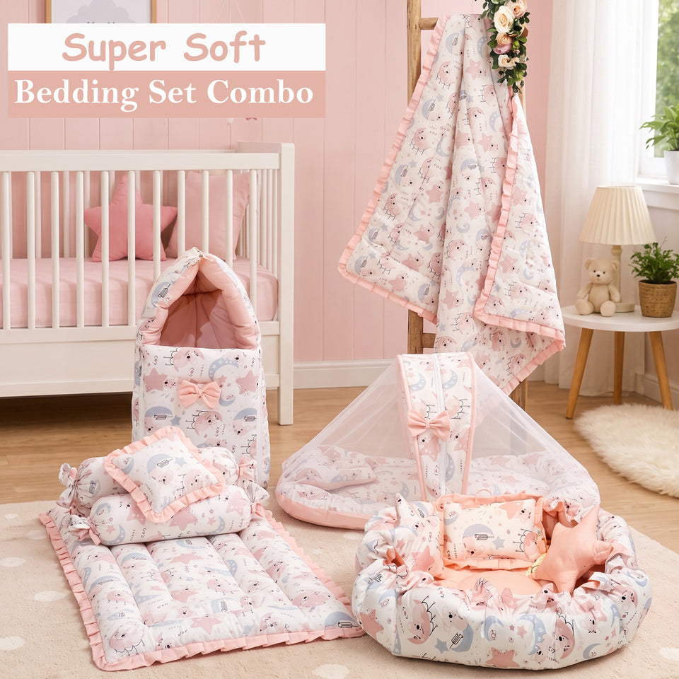 Fareto Premium Complete Baby Bedding Set Essentials Combo – Soft & Comfortable Bedding Kit For Newborns (0–6 Months)(F804)