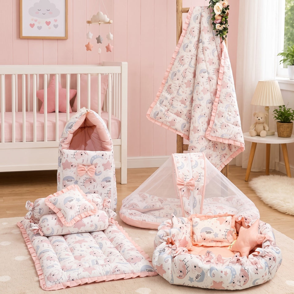 Fareto Premium Complete Baby Bedding Set Essentials Combo – Soft & Comfortable Bedding Kit For Newborns (0–6 Months)(F804)