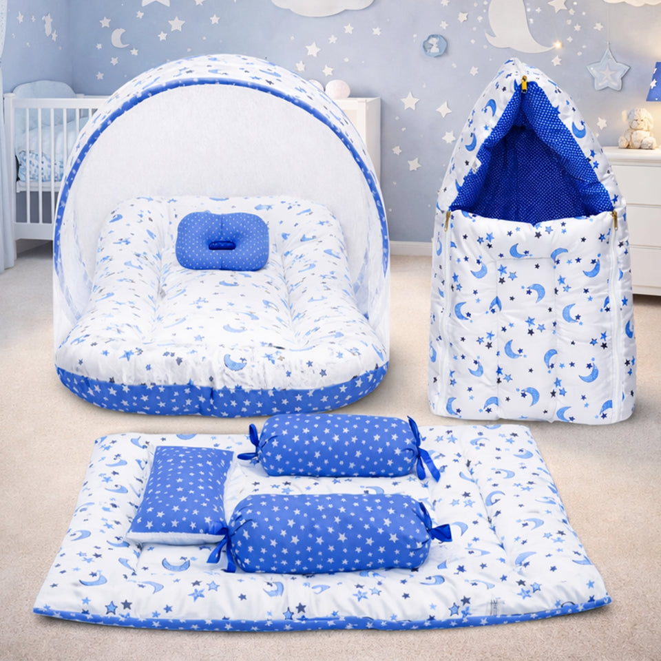 Fareto Combo of Baby Bed with Net | Carry Bag | 4 Pcs Bedding Set (0-6 Months)(F161)