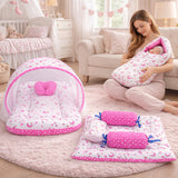 Fareto Combo of Baby Bed with Net | Carry Bag | 4 Pcs Bedding Set (0-6 Months)(F161)