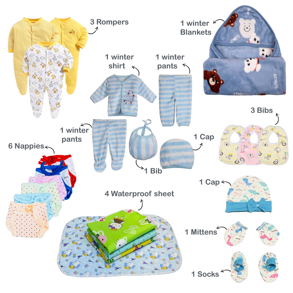 Fareto Baby Semi Winter Essential Combo For New Born | Gift Pack | Baby Products | Maternity Essentials  (66 Items)(0-6 Months)(F507)