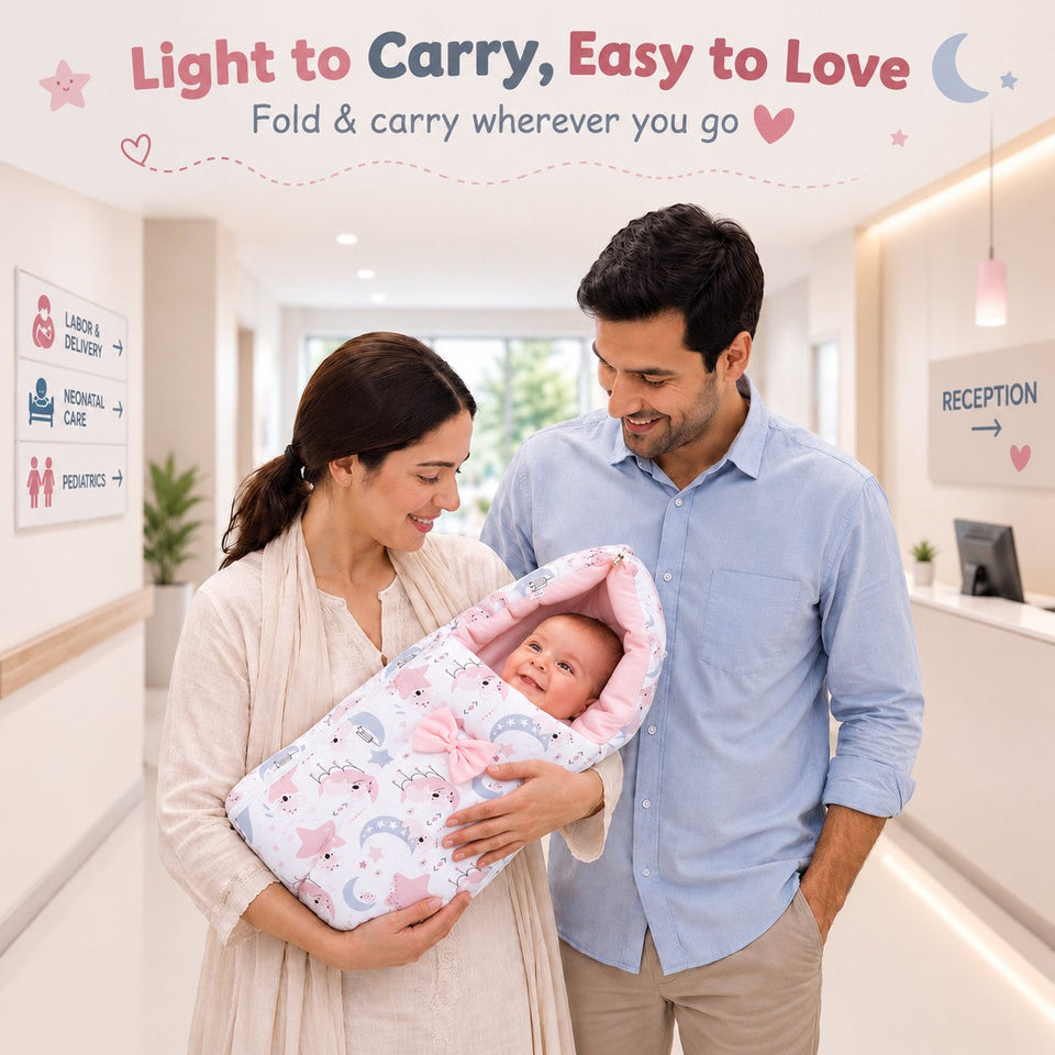FARETO BABY BEDDING ESSENTIALS 1 NEST | 1 MATTRESS WITH NET | 1 CARRY BED | 1 BOLSTER SET | 1 CARRY BAG | 1 PORTABLE BED | 1 FEEDING PILLOW | 1 BLANKET (0-6M)(F807)
