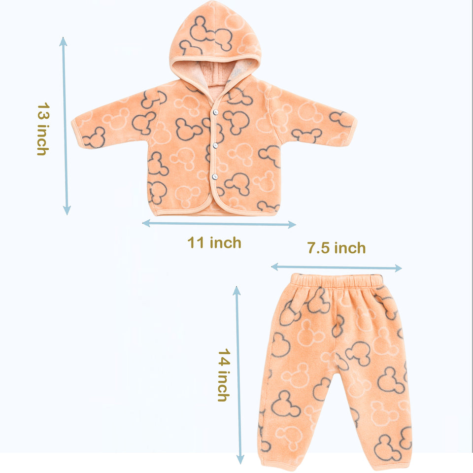 Fareto New Born Baby Winter Wear Hooded Shirt & Pyjama Set – Pack of 2 | 0-3 Months | Soft & Warm | Unisex (Colors May Vary)(F644)
