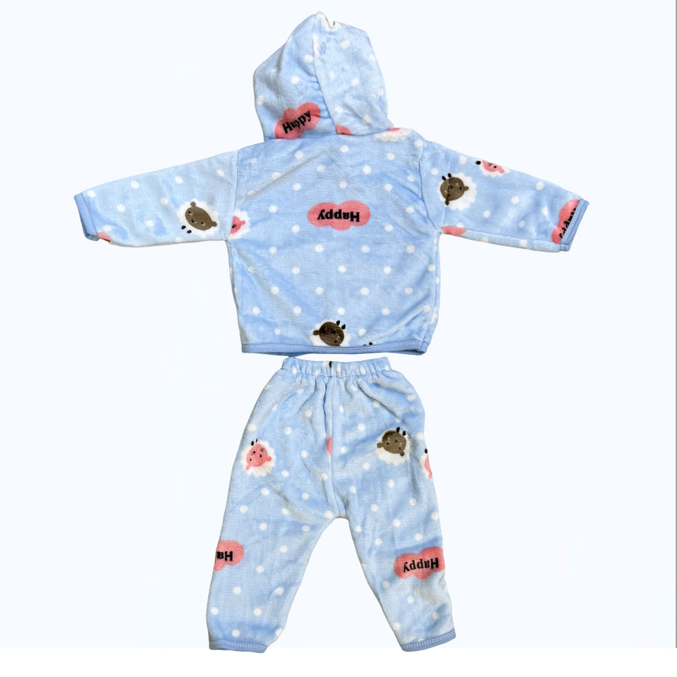 Fareto New Born Baby Winter Wear Hooded Shirt & Pyjama Set – Pack of 2 | 0-3 Months | Soft & Warm | Unisex (Colors May Vary)(F644)