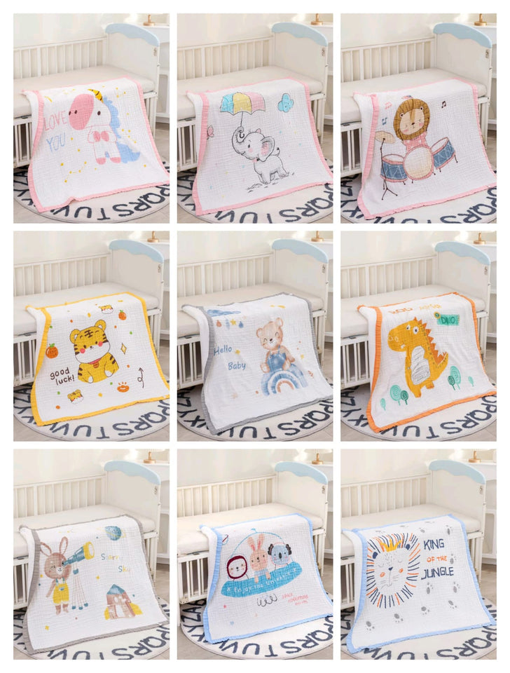 FARETO BABY SUPER SOFT 100% COTTON MUSLIN 6 LAYER BLANKET FOR (0-3 YEAR)(PACK OF 1)(SIZE.110* 104CM)