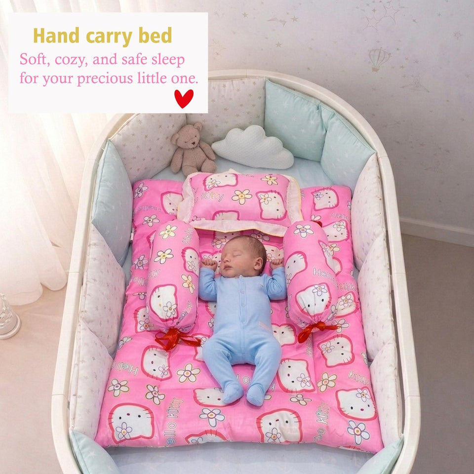 Fareto New Born Baby Combo of Mattress with Net | Sleeping Bag | 4 Pcs Bedding Set | 4 Sheets(0-6 Months)(F44)