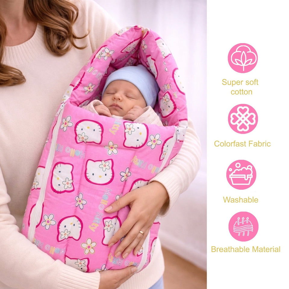 Fareto New Born Baby Combo of Mattress with Net | Sleeping Bag | 4 Pcs Bedding Set | 4 Sheets(0-6 Months)(F44)