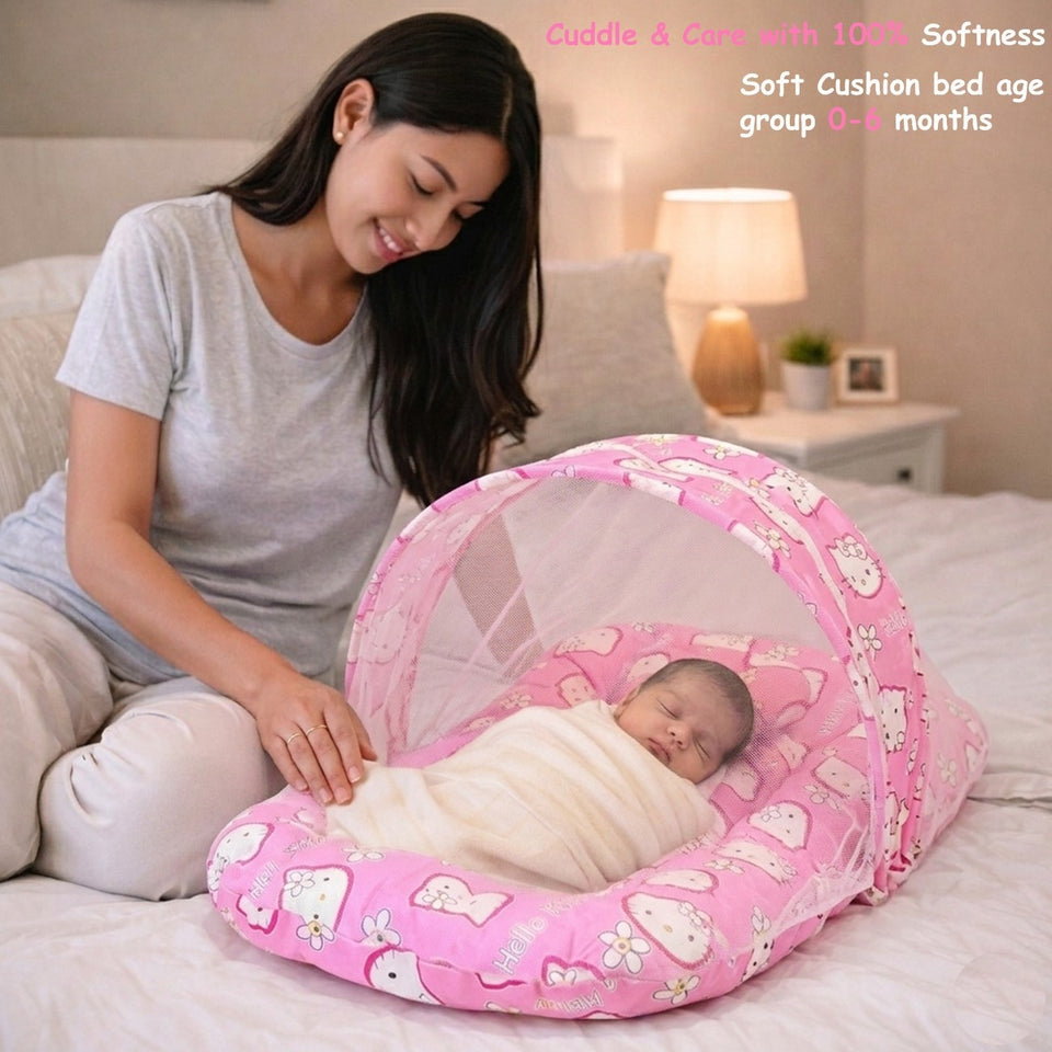 Fareto New Born Baby Combo of Mattress with Net | Sleeping Bag | 4 Pcs Bedding Set | 4 Sheets(0-6 Months)(F44)