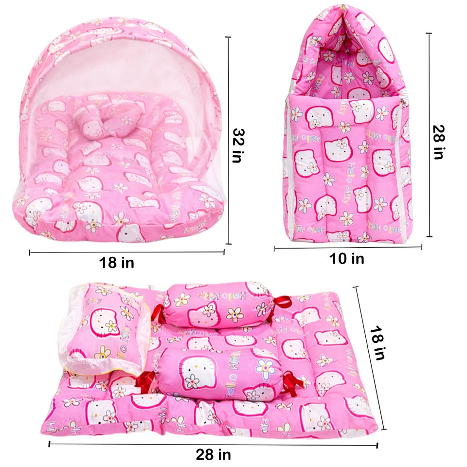 Fareto Combo of Baby Mattress with Net | Sleeping Bag | 4 Pcs Bedding Set(0-6 Months)(F159)