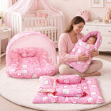 Fareto Combo of Baby Mattress with Net | Sleeping Bag | 4 Pcs Bedding Set(0-6 Months)(F159)