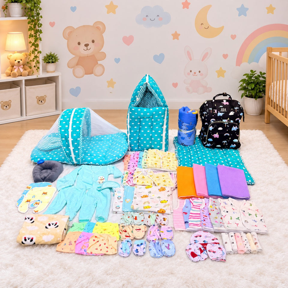 FARETO NEW BORN BABY PREMIUM QUALITY MONSOON AND SEMI WINTER SEASON  HOSPITAL ESSENTIALS 73 IN 1 (0-6 MONTHS) _ NURSERY BAG (F568)