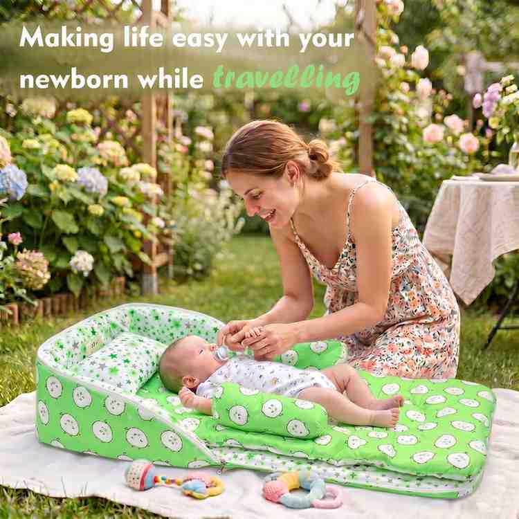 Fareto Baby Travel Friendly for Kids Portable Baby Comfortable Cushioning(0+6 Months)(Grass Green Ship)(F267)