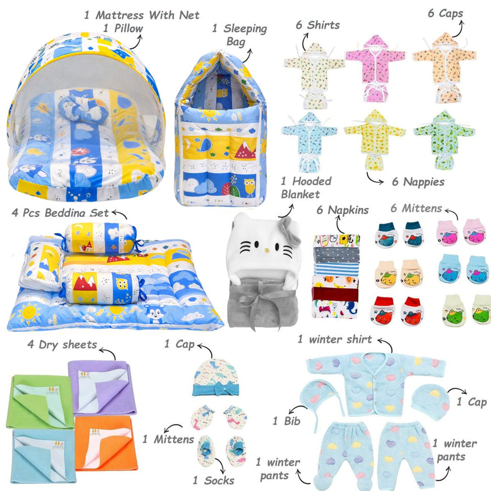 Fareto Baby Semi Winter Essential Combo For New Born | Gift Pack | Baby Products | Maternity Essentials | Bedding Set (50 Items)(0-6 Months)(F793)