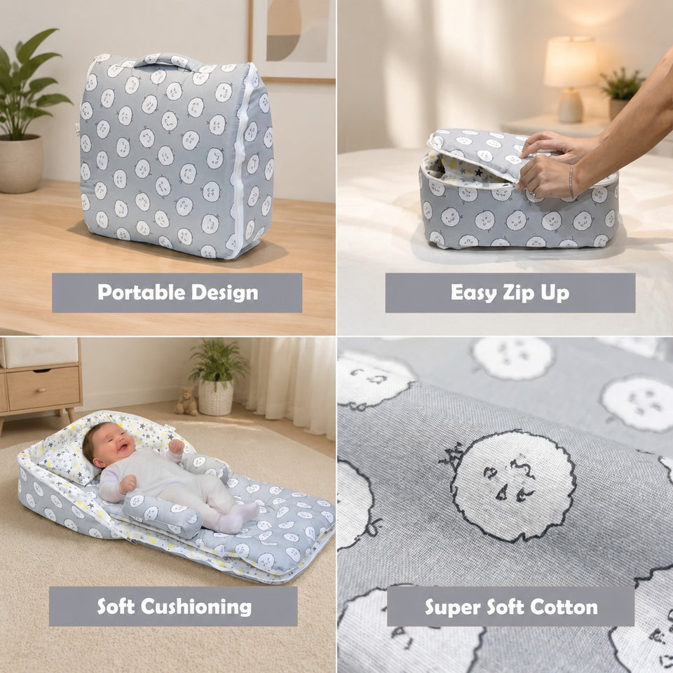 Fareto Baby Travel Friendly for Kids Portable Baby Comfortable Cushioning(0-12 Months)(Grey Ship)(F529)