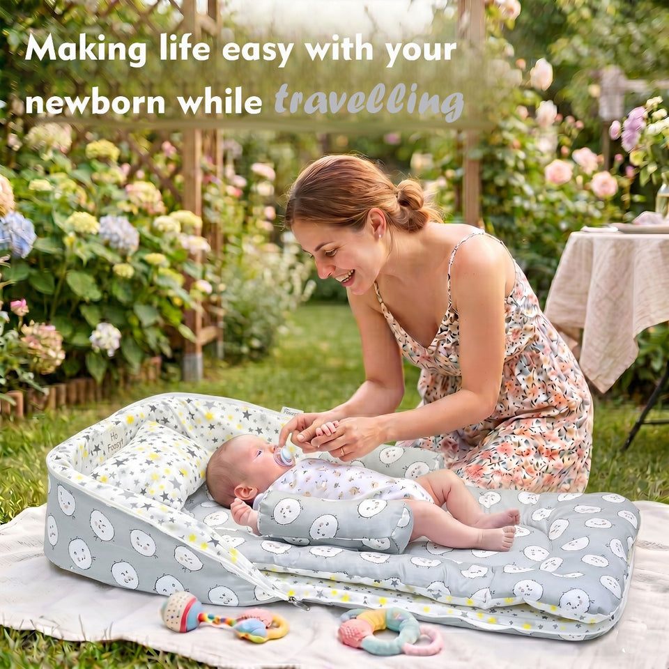 Fareto Baby Travel Friendly for Kids Portable Baby Comfortable Cushioning(0-12 Months)(Grey Ship)(F529)
