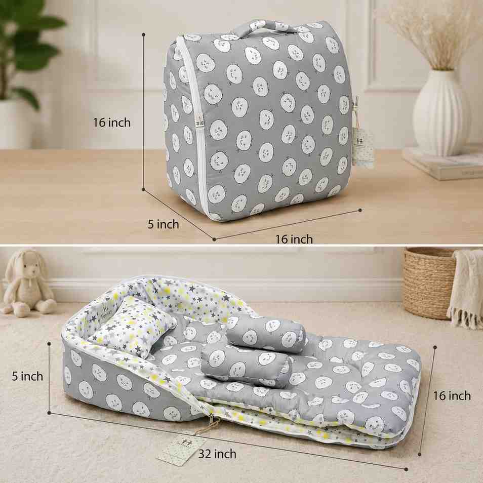 Fareto Baby Travel Friendly for Kids Portable Baby Comfortable Cushioning(0+6 Months)( Grey Ship)(F248)