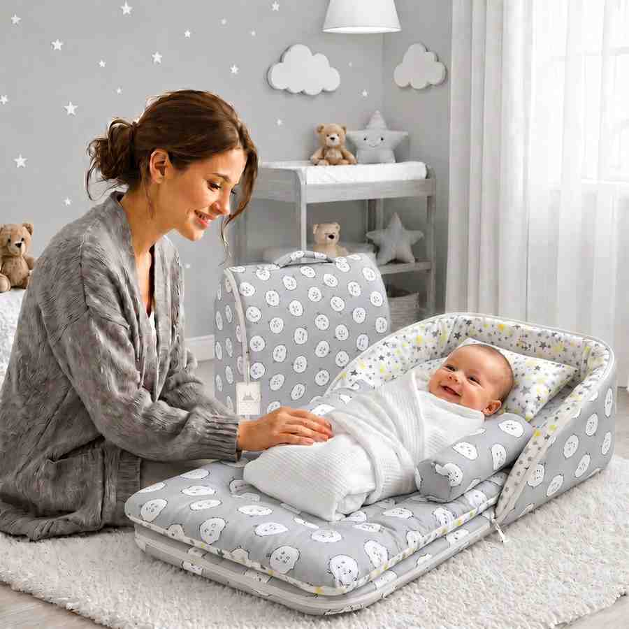 Fareto Baby Travel Friendly for Kids Portable Baby Comfortable Cushioning(0+6 Months)( Grey Ship)(F248)