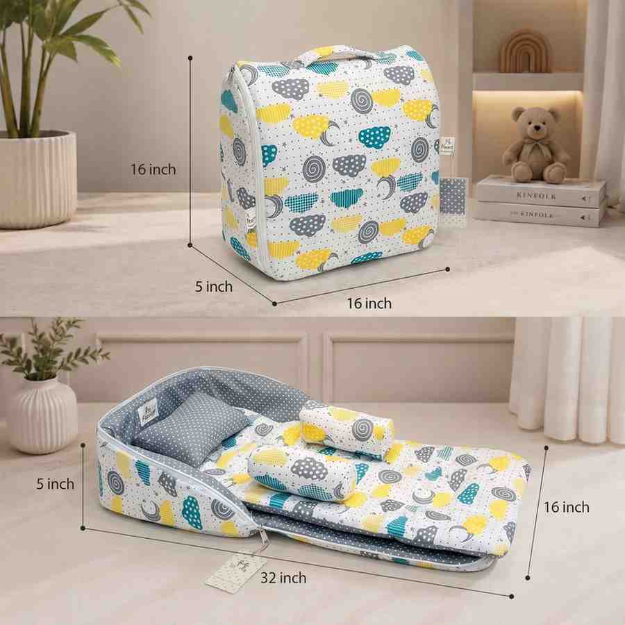 Fareto Baby Travel Friendly for Kids Portable Baby Comfortable Cushioning(0+6 Months)(Spiral cloud Grey)(F305)
