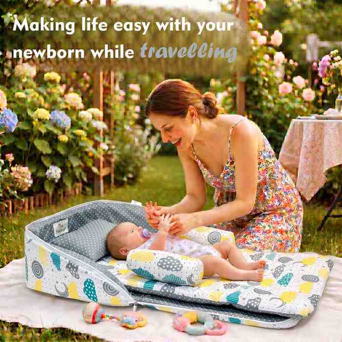 Fareto Baby Travel Friendly for Kids Portable Baby Comfortable Cushioning(0+6 Months)(Spiral cloud Grey)(F305)