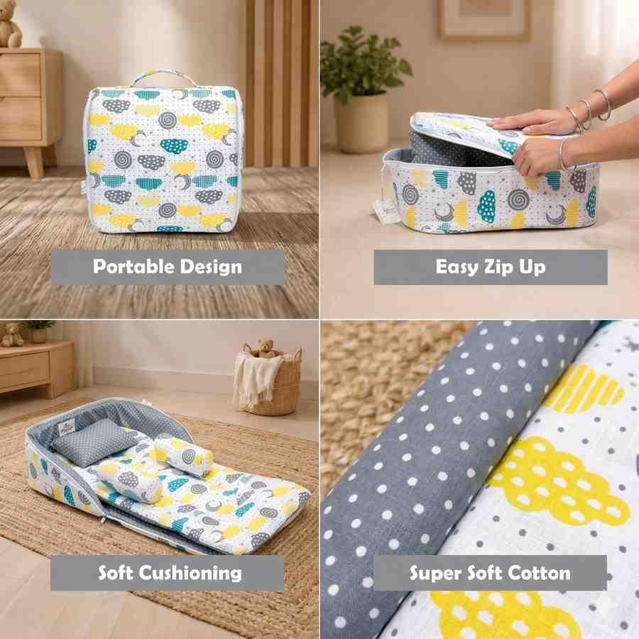 Fareto Baby Travel Friendly for Kids Portable Baby Comfortable Cushioning(0+6 Months)(Spiral cloud Grey)(F305)