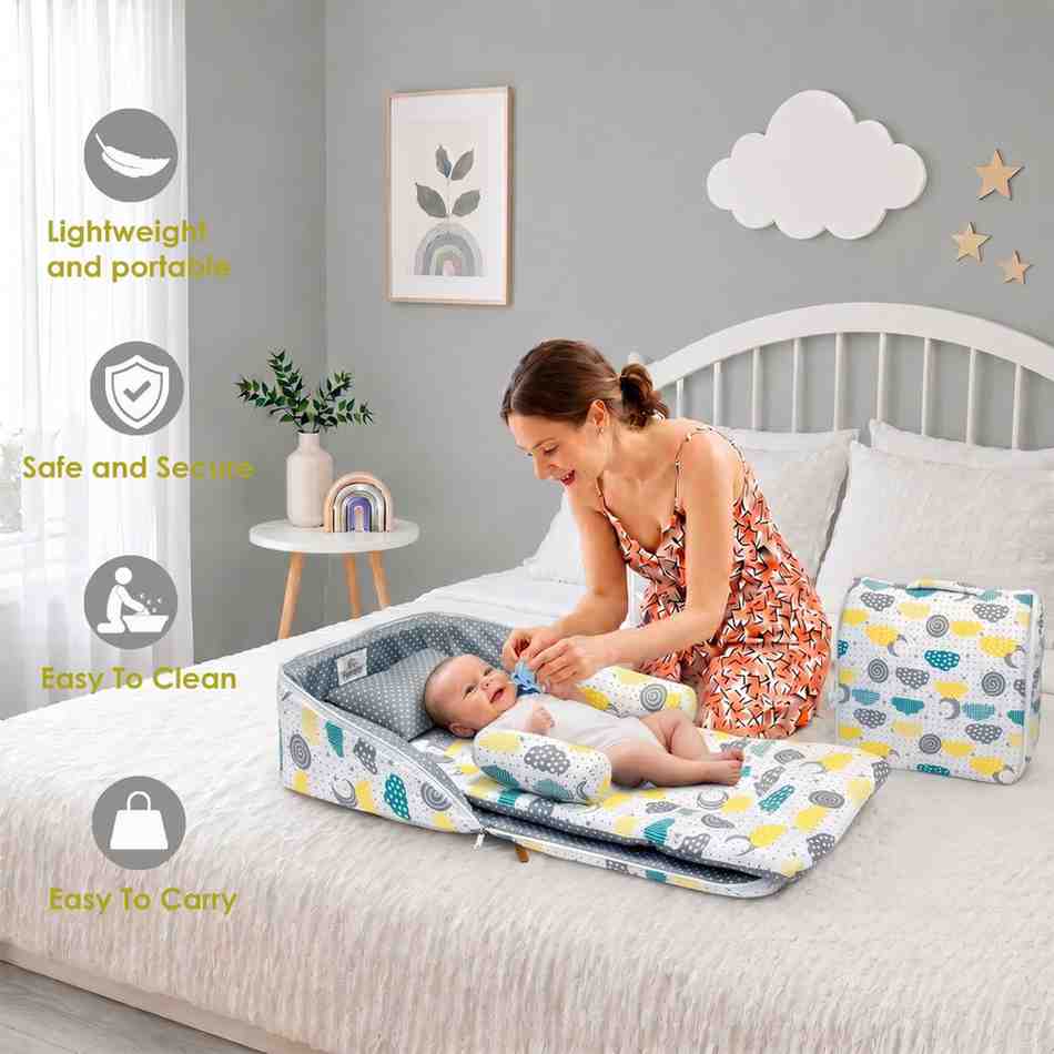 Fareto Baby Travel Friendly for Kids Portable Baby Comfortable Cushioning(0+6 Months)(Spiral cloud Grey)(F305)