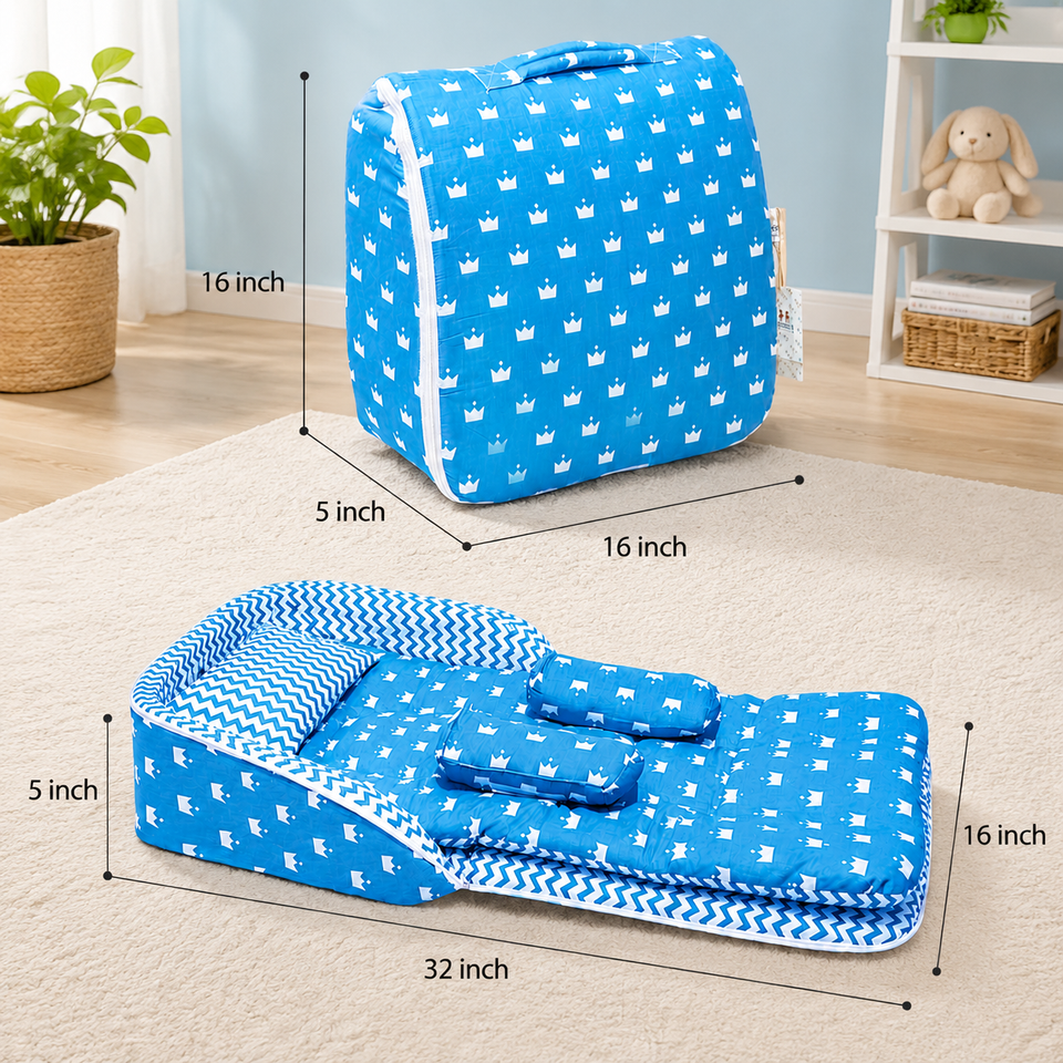 Fareto Baby Travel Friendly for Kids Portable Baby Comfortable Cushioning(0+6 Months)(Crown blue)(F255)