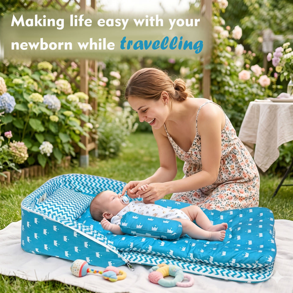 Fareto Baby Travel Friendly for Kids Portable Baby Comfortable Cushioning(0+6 Months)(Crown blue)(F255)