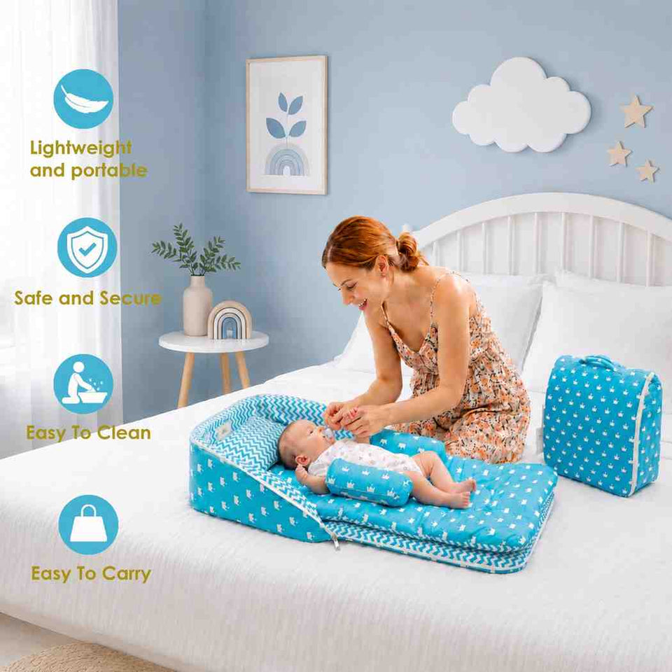 Fareto Baby Travel Friendly for Kids Portable Baby Comfortable Cushioning(0+6 Months)(Crown blue)(F255)