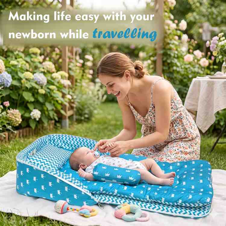 Fareto Baby Travel Friendly for Kids Portable Baby Comfortable Cushioning(0+6 Months)(Crown blue)(F255)