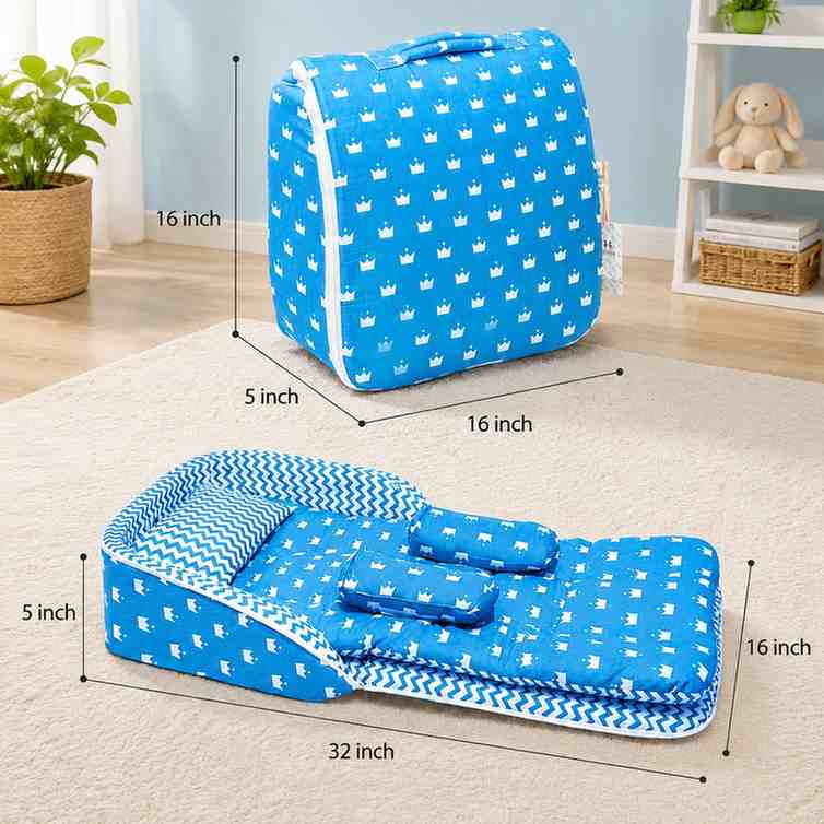Fareto Baby Travel Friendly for Kids Portable Baby Comfortable Cushioning(0+6 Months)(Crown blue)(F255)