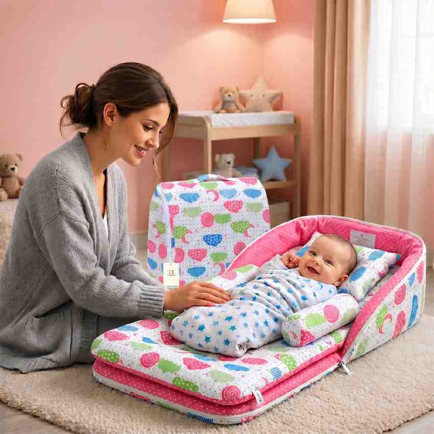 Fareto Baby Travel Friendly for Kids Portable Baby Comfortable Cushioning(0+6 Months)(Spiral cloud Peach)